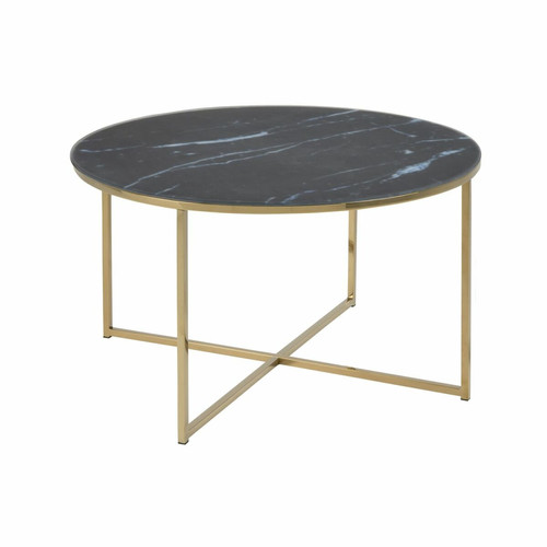 Toilinux - Table basse ronde en verre effet marbre - Diam. 80 cm - Doré et Noir Toilinux  - Table basse ronde en verre