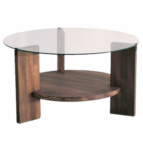 Tables basses Toilinux Table basse ronde en verre et panneaux de particules - Diam. 75cm H. 40cm - Marron