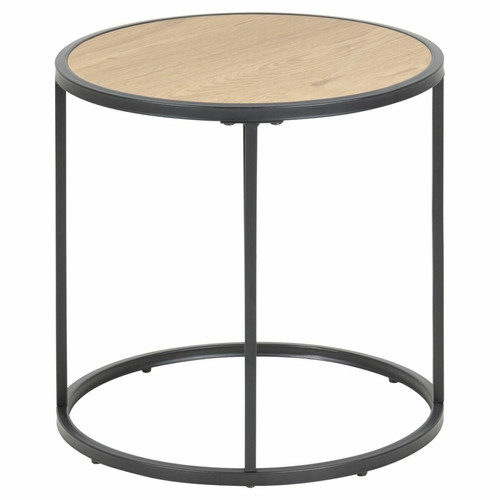 Toilinux Table d'appoint ou bout de canapé rond en MDF et métal diam.45cm - Beige et Noir