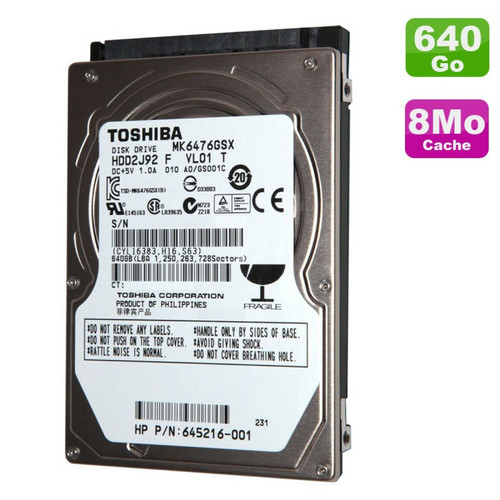 Toshiba - Disque Dur 640Go SATA 2.5" Toshiba MK6476GSX Pc Portable 8Mo Toshiba  - Occasions Toshiba