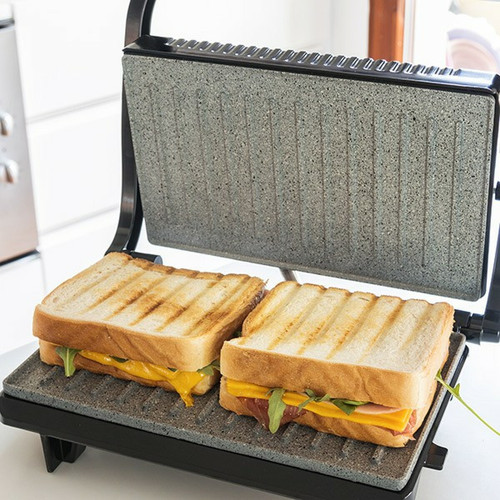 Totalcadeau Grill avec revêtement en pierre anti adhésif - machine pour Sandwish panini croque monsieur pas cher