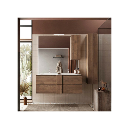 Tousmesmeubles - Meuble sous-vasque suspendu 122 cm Chêne noisette + vasque - STARS - meuble bas salle de bain Design