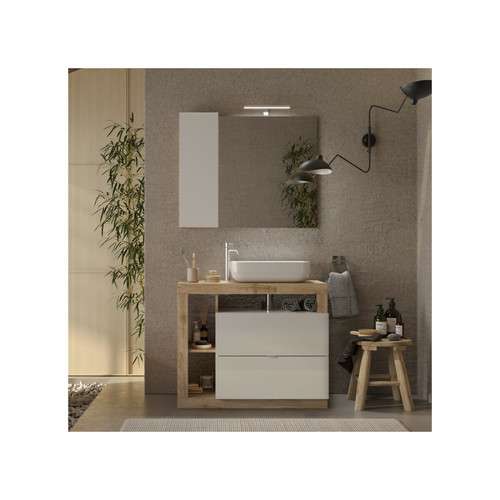 Tousmesmeubles - Meuble sous-vasque 92 cm Chêne naturel + vasque - ISCHIA - meuble bas salle de bain Design