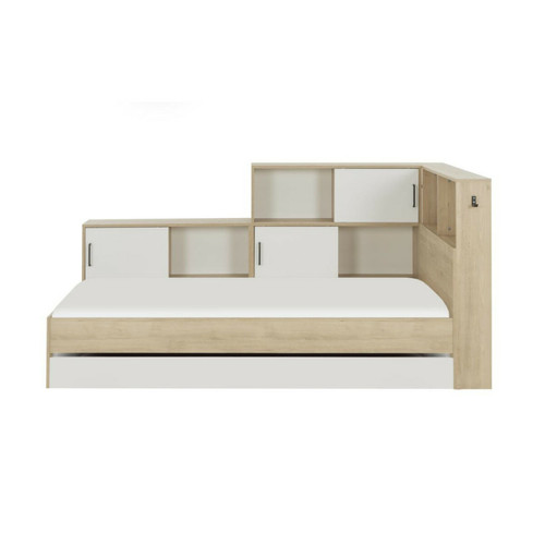 Tousmesmeubles - Cadre + Tête de lit avec rangements 90*200 Bois/Blanc - LUCAS - Lit enfant Design