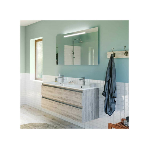 Tousmesmeubles - Ensemble meuble SDB 120 cm Bois Gris + double vasque + miroir - WADERN - Meuble salle de bain double vasque Meubles de salle de bain
