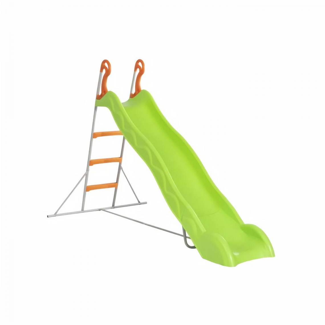 Trigano Toboggan LINOU de 2,63m de glisse , coloris vert avec 3 echelons anti-dérapants coloris orange, structure métal coloris