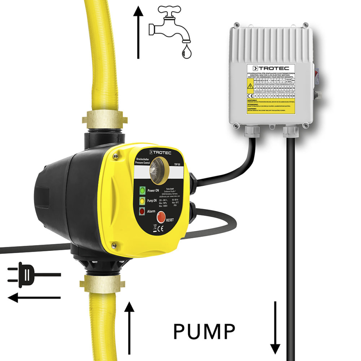 Pompes d'évacuation TROTEC Pressostat électronique TDP DS commande automatique pour les pompes à eau sans fiche