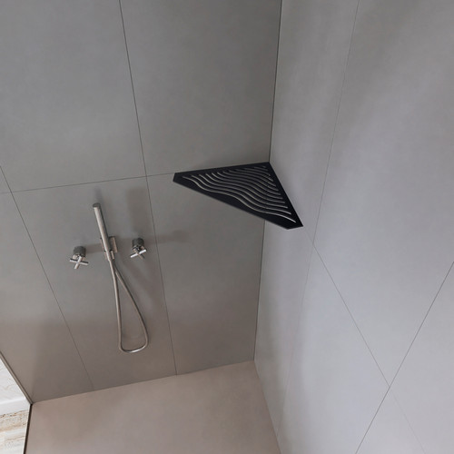 U-Tile Etagère de douche en acier inox noir 37,1 x 26,45 cm x 3 mm - Pentagone design Aqua - fixation sans perçage