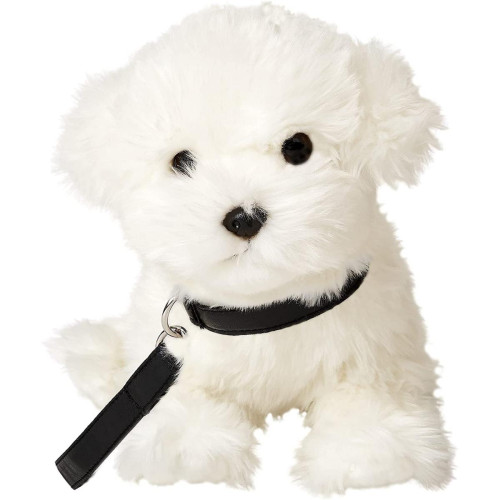 Uni-Toys - peluche chien Maltais avec Laisse de 26 cm blanc - Chien peluche qui reagit comme vrai