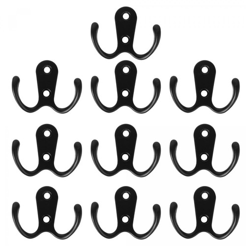 Universal - 10 crochets de manteaux à 2 tubes montés sur le mur 2 trous cintre serviette adapté aux manteaux chapeau vêtements (noir) | crochets de robes Universal - Porte-manteau, patère Noir