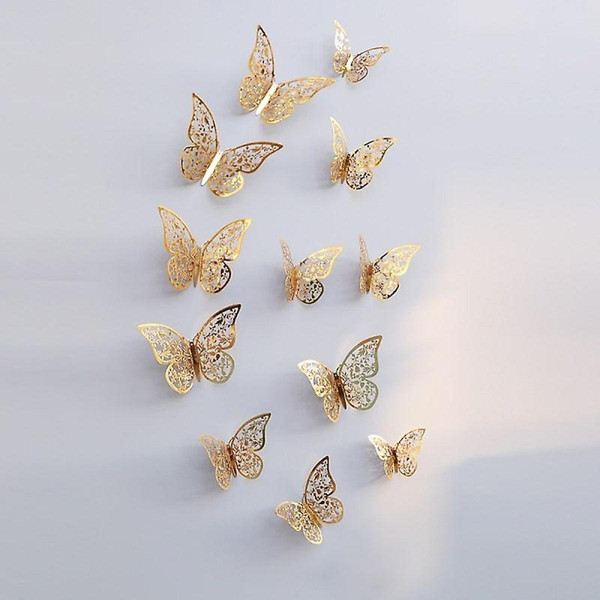 Universal 12PCS 3D papillon en métal, décoration murale feuille d'or()