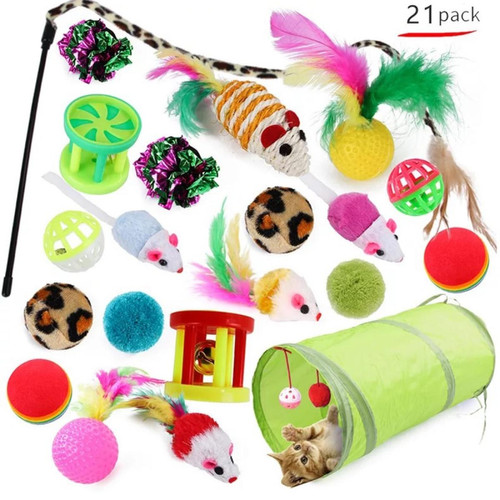 Universal - 21 jouets pour chats, thé, plumes colorées, bâtons et cloches, souris, cages, boules, jeux de tunnels, chatons interactifs, jouets pour chats. Universal  - Jeu pour chat