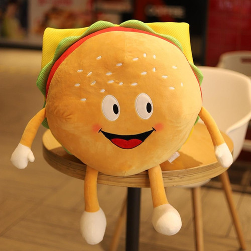 Doudous 30cm dessin animé toast hamburger pizza pop corn flakes tambours sourires nourriture jouets peluche jambes et armes décoration luxe coussin de luxe (hamburger)