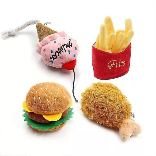 Universal - 4 / PC Set Hamburger en peluche de chien doux Frises Frries Frises Forme Toy Toy résistant aux morsures pour les jouets pour animaux de compagnie - Hamburger