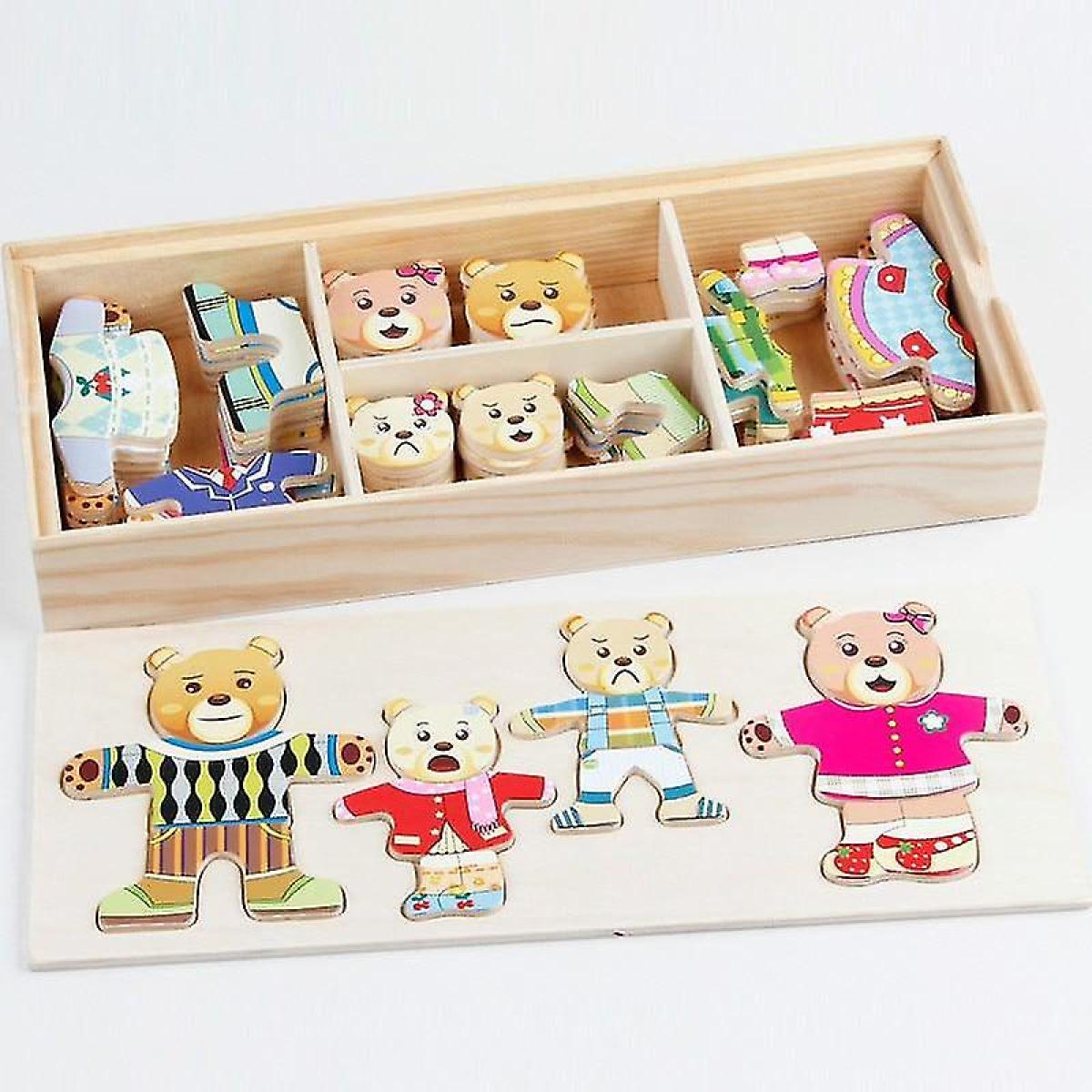 4 robes d'ours pour changer puzzle puzzle jouets en bois montessori éducation pour changer de vêtements jouets