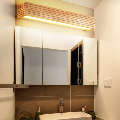 Appliques Universal 8W Escalier Passage Applique en bois massif Chambre à coucher Lampe de chevet LED Salle de bains Miroir Lampe en bois (lumière chaude)