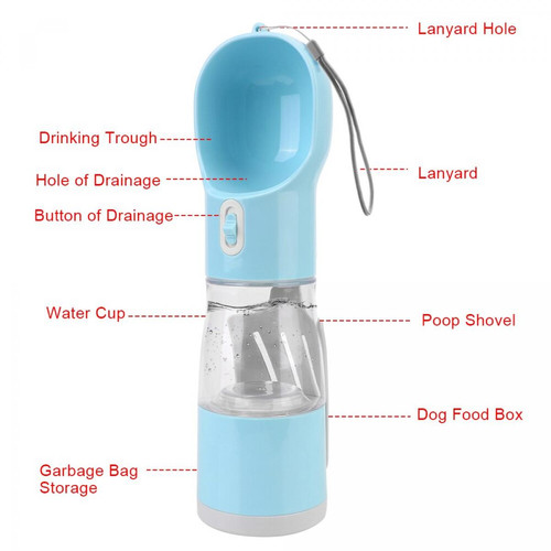 Universal Bol de boisson portable pour chiens et chats, distributeur d'eau pour animaux de compagnie, bouteille d'eau pour chiens de compagnie, sac à caca et pelle à caca.