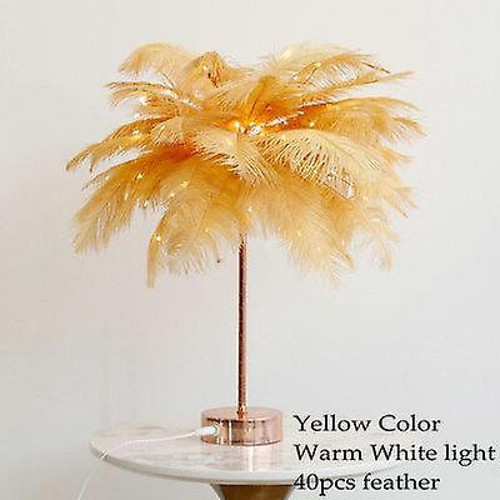 Universal - Bricolage créatif plume lampe de table lumière blanche chaude arbre plume abat-jour fille led lampe de décoration de mariage rose blanc anniversaire (1) Universal  - Luminaires