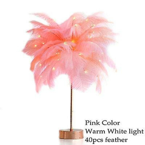 Universal - Bricolage créatif plume lampe de table lumière blanche chaude arbre plume abat-jour fille led lampe de décoration de mariage rose blanc anniversaire (3) Universal  - Luminaires