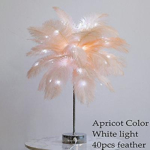 Lampes à poser Universal Bricolage créatif plume lampe de table lumière blanche chaude arbre plume abat-jour fille led lampe de décoration de mariage rose blanc anniversaire (m)
