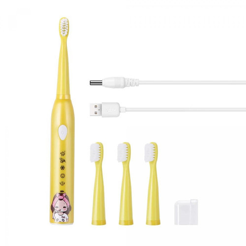 Universal - Brosse à dents électrique à 5 modes USB rechargeable dessin animé étanche Brosse à dents à 4 têtes de remplacement pour enfants | Brosse à dents électrique Universal  - Petit électroménager Electroménager