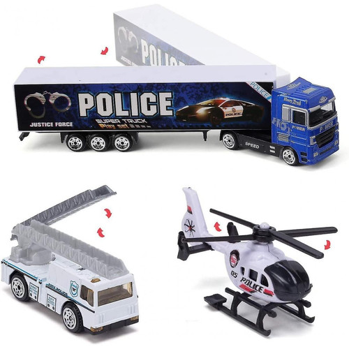 Universal Camions jouets Véhicules de construction Camions de transport de police 10 en 1 Mini plastique moulé sous pression Jouer Voiture Voiture Jouet Set(Bleu)