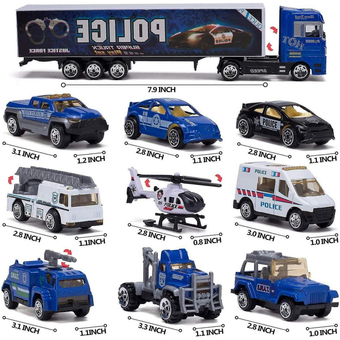 Fuyamp Ensemble de jouets de construction pour camions avec avion de transport de voiture avec avion de transport de police de voiture et 6 mini camions de lutte contre lincendie pour garçons A 