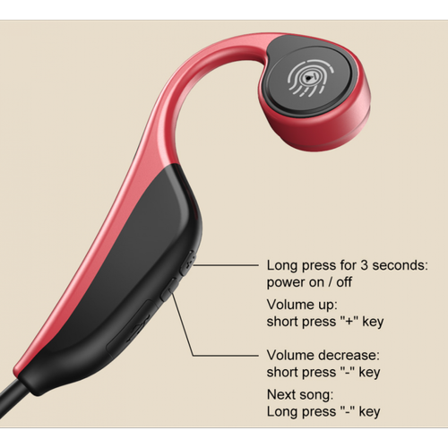 Casque Casque sans fil conduction osseuse Bluetooth 5.0 casque sport stéréo long standby casque imperméable | casque Bluetooth (rouge)