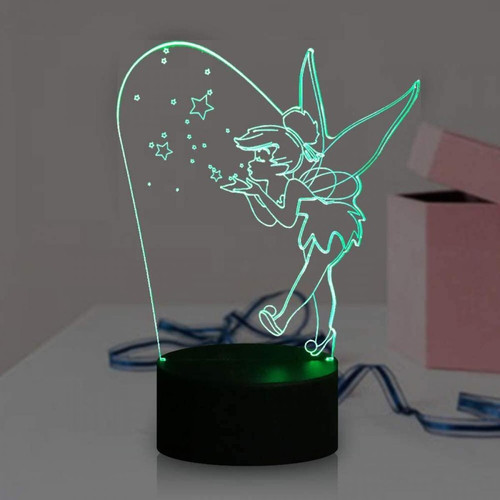 Universal - Clochette lumière de nuit pour enfants bébés dessins animés 3D LED optique illusion magique elfe Miss Bell rare Peter Pan 16 couleurs charme tactile télécommande Universal  - Illusions optique