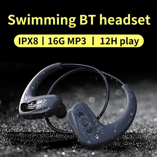 Lecteur MP3 / MP4 Écouteurs de natation sans fil IPX8 étanche 16 Go lecteur MP3 12 heures lecteur Bluetooth fonctionnant HiFi basses écouteurs | lecteur MP3(Le noir)