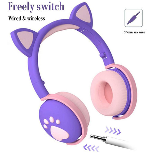 Universal - Écouteurs pour enfants - Bluetooth Bluetooth LED sans fil pour chat avec microphone / tablette / PC en ligne (violet foncé) Universal  - Ecouteurs Intra-auriculaires Ecouteurs intra-auriculaires