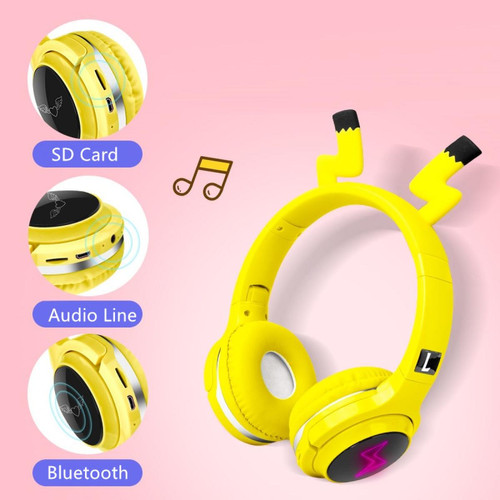 Casque Cute Kids Bluetooth 5.0 Casque 7 Couleur LED Casque Support Carte SD Câble audio Casque pour garçons et filles Cadeau Enfants | Casque Bluetooth(Jaune)