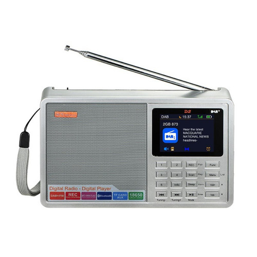 Radio D2 radio DAB portable radio FM numérique haut-parleur stéréo Bluetooth casque d'enregistrement MP3 réveil rechargeable USB(Argent)