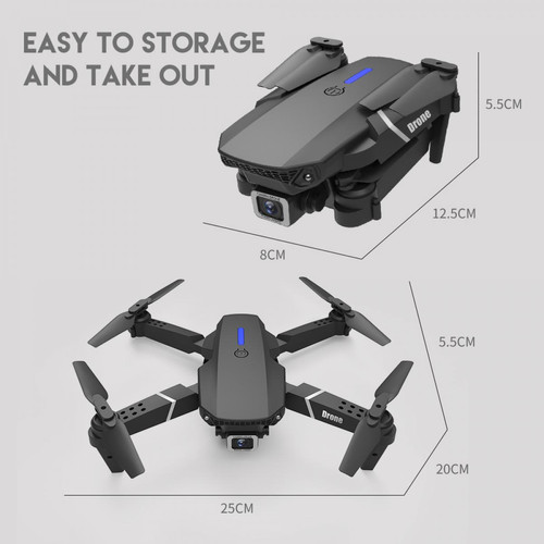Universal Drone E525 Pro avec 4K/1080p double caméra WiFi FPV bureau intelligent anti-collision pliant mini quadricoptère allemand jouet comparatif E88 | RC Helicopter(Le noir)
