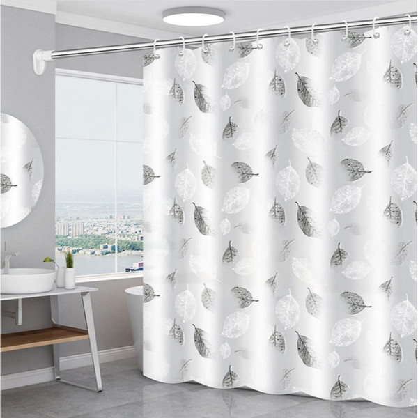 Rideaux douche Universal Feuille grise rideau de douche art romantique imperméable PEVA salle de bains salle de bains avec crochet (80cm * 180cm)