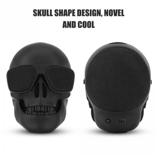 Hauts-parleurs Haut-parleur Bluetooth sans fil Haut-parleur Skull Portable Mini Stéréo Couleur HD Unique Woofer 5W Audio Music Player Support TF Card | Haut-parleur portable (noir)