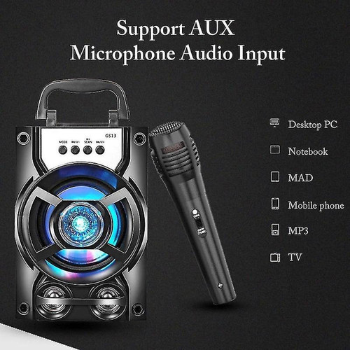 Universal Haut-parleur Bluetooth sans fil Portable Subwoofer Système audio de haute qualité, prend en charge la carte USB TF Aux avec microphone