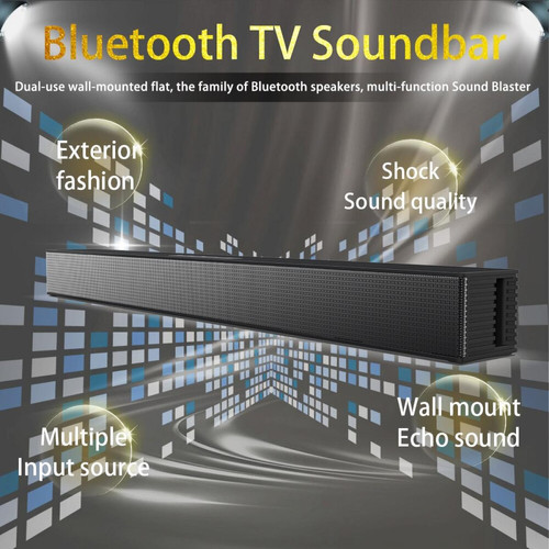 Universal Haut-parleur mural de la barre de son 40W Haut-haut-parleur Home Theater TV Speaker pour ordinateur Bluetooth haut-parleur Soundbar Subwoofer avec boîte centrale de musique FM AUX | Soundbar (Noir)