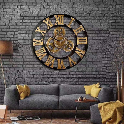 Universal - Horloge murale à engrenages industriels décoration vintage MDL horloge murale style âge industriel décoration murale art déco (or - 50cm) Universal   - Horloges, pendules