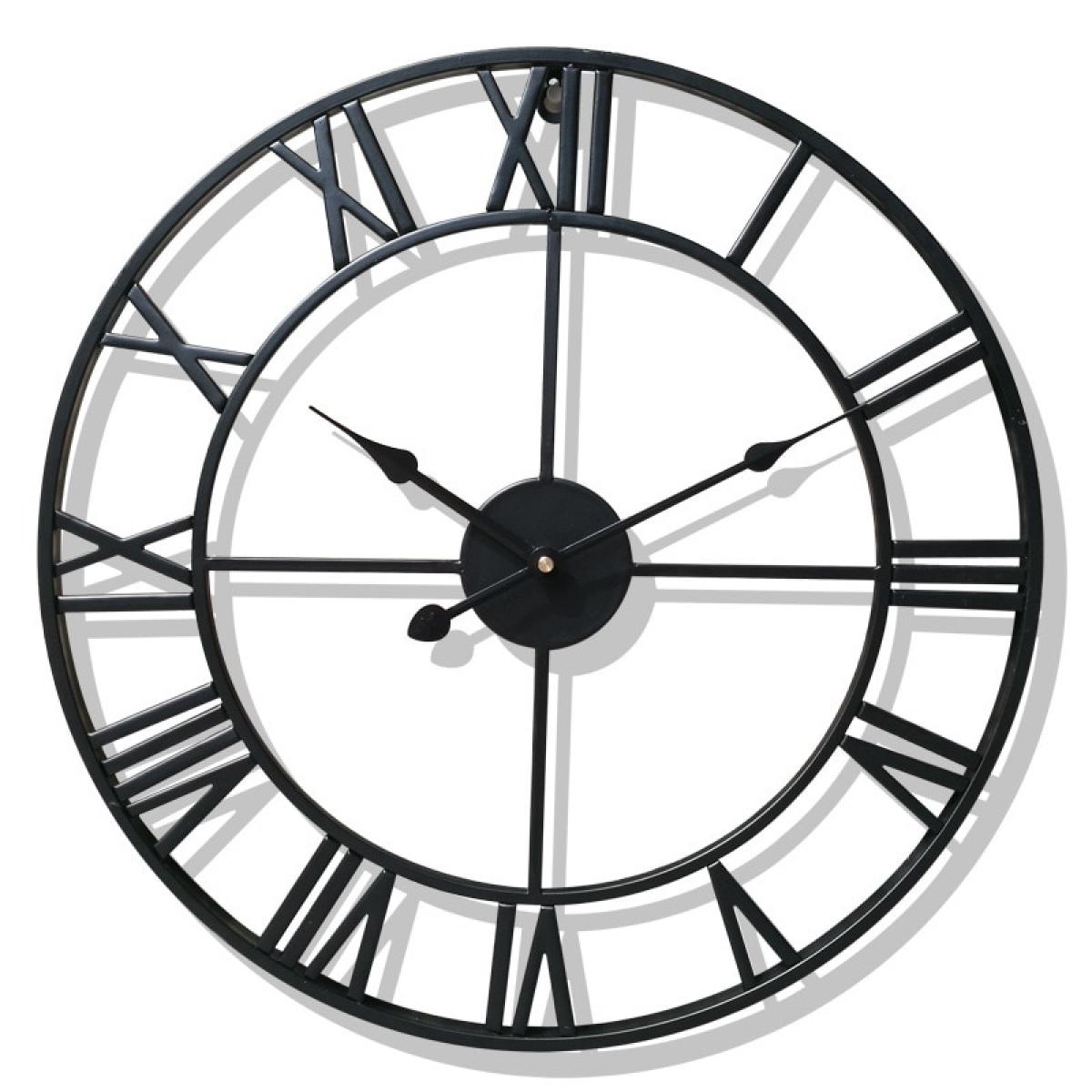 Horloges, pendules Universal Horloge murale en métal nordique 40 chiffres romains Vintage Fer Visage rond Or Noir Grande horloge de jardin extérieure Décoration de la maison | Horloge murale