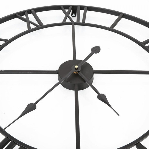 Universal Horloge murale en métal nordique 40 chiffres romains Vintage Fer Visage rond Or Noir Grande horloge de jardin extérieure Décoration de la maison | Horloge murale