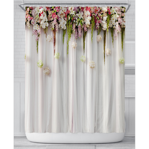 Rideaux douche Housse de rideau de douche imperméable rose lavande fleur style minimaliste maison tissu salle de bains décoration rideau de douche crochet écran mural |