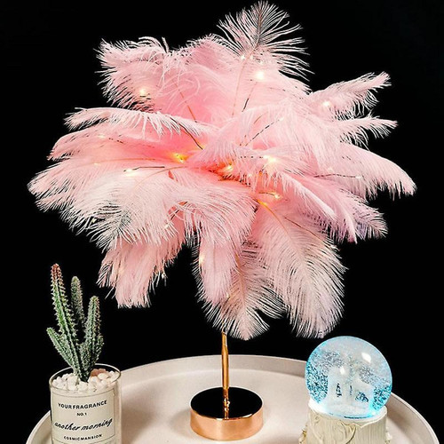 Universal Idées de bricolage plume lampe de table lumière blanche chaude arbre plume abat-jour fille led lampe décoration mariage rose blanc anniversaire (f)