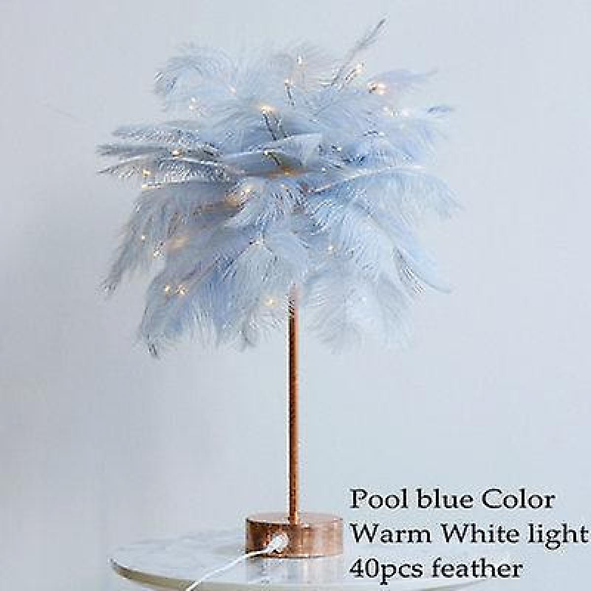 universal idées de bricolage plume lampe de table lumière blanche chaude arbre plume abat-jour fille led lampe décoration mariage rose blanc anniversaire (f)  bleu