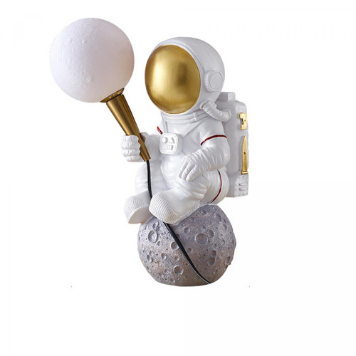 Universal - Impression 3D chambre astronaute lune prospection lampe dessin animé lampe dessin animé garçon chambre éclairage 220V astronaute table lampe LED lait platine sable cuivre résine lampe Universal  - Lampe led 3d