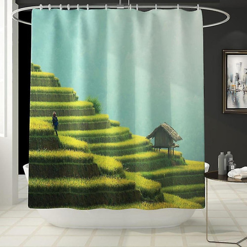 Universal Kit rideau de douche étanche imprimé vert