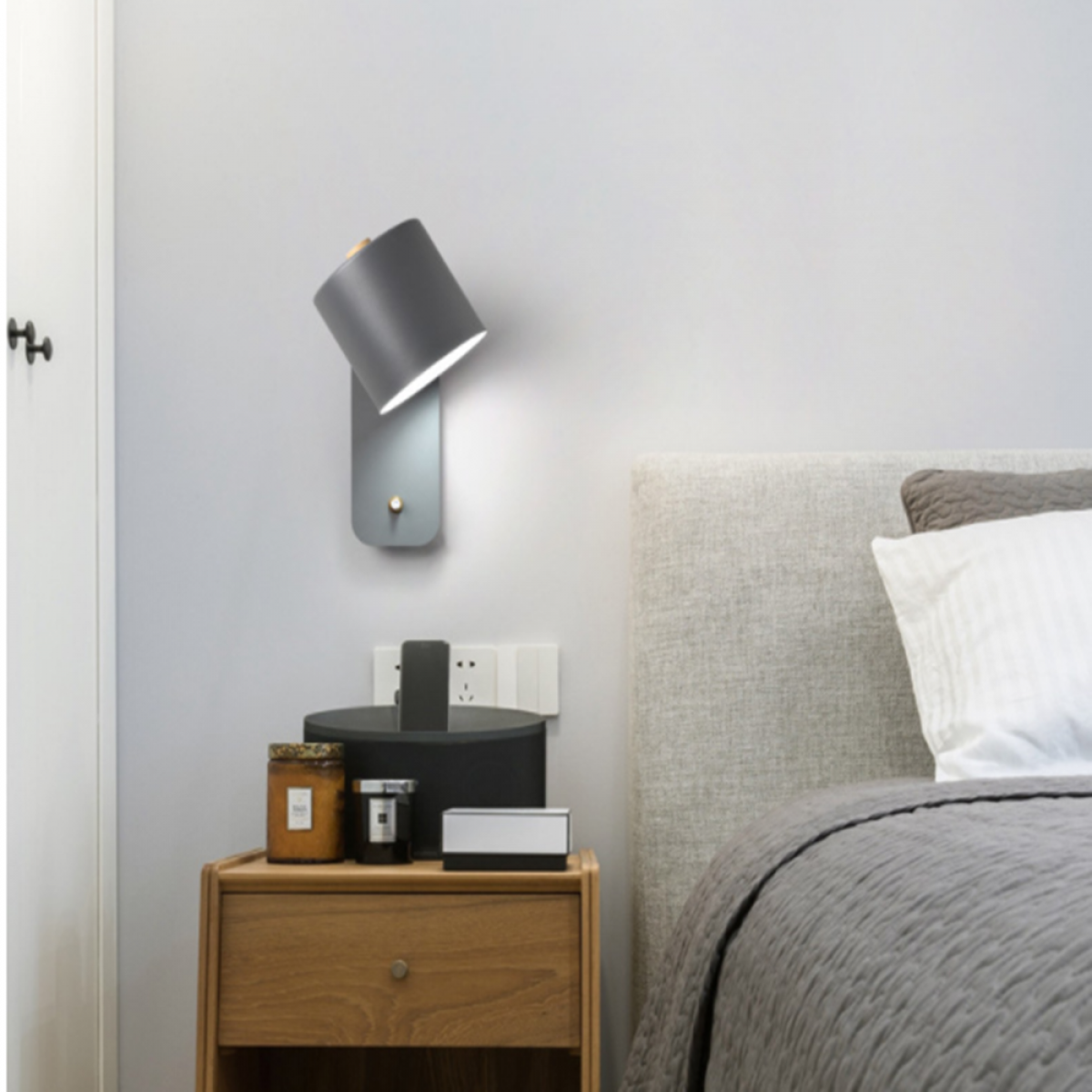lampe de chevet de chambre créative étude minimaliste moderne protection des yeux lampe de lecture applique murale grise éclairage (ampoule non comprise)