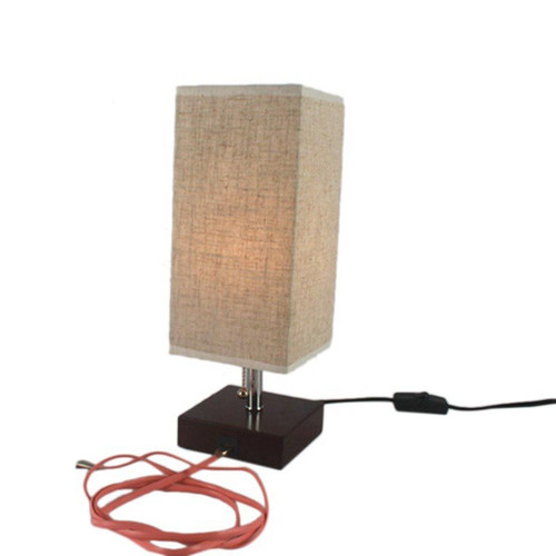 Lampes de bureau Universal Lampe de chevet ombragée en tissu à base de bois avec interrupteur de traction à port USB Design moderne |