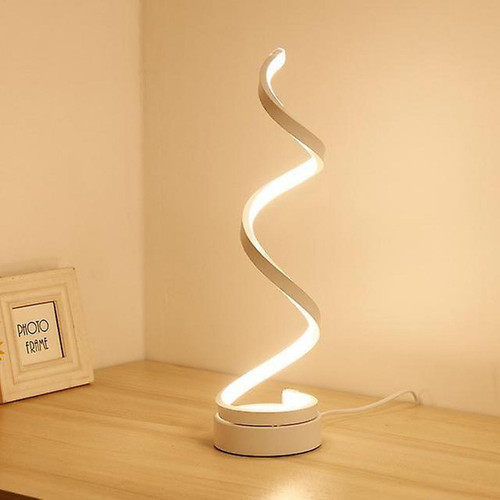 Lampes à poser Universal Lampe de table spirale LED moderne Lampe de chevet de bureau incurvée Blanc frais Lumière blanche chaude pour la chambre à coucher du salon Lumière de lecture (prise américaine)