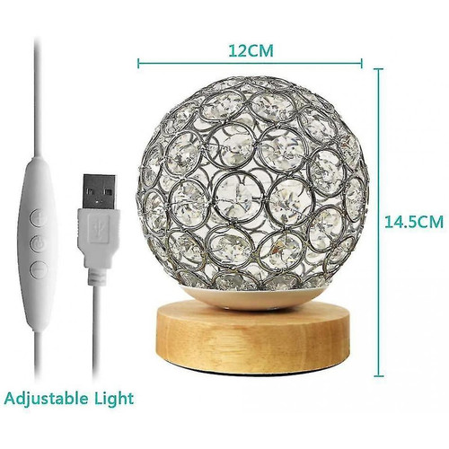 Lampes de bureau Universal Lampe en cristal, lampe USB, boule de cristal argentée, lampe de chevet en bois, réglable, légère et moderne.